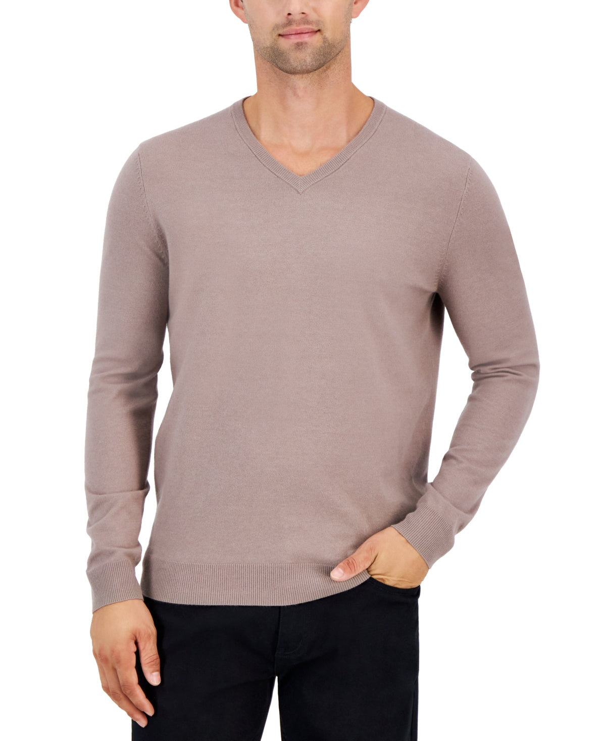 Alfani Men's Solid V Neck Cotton Sweater Wall Street Grey XL