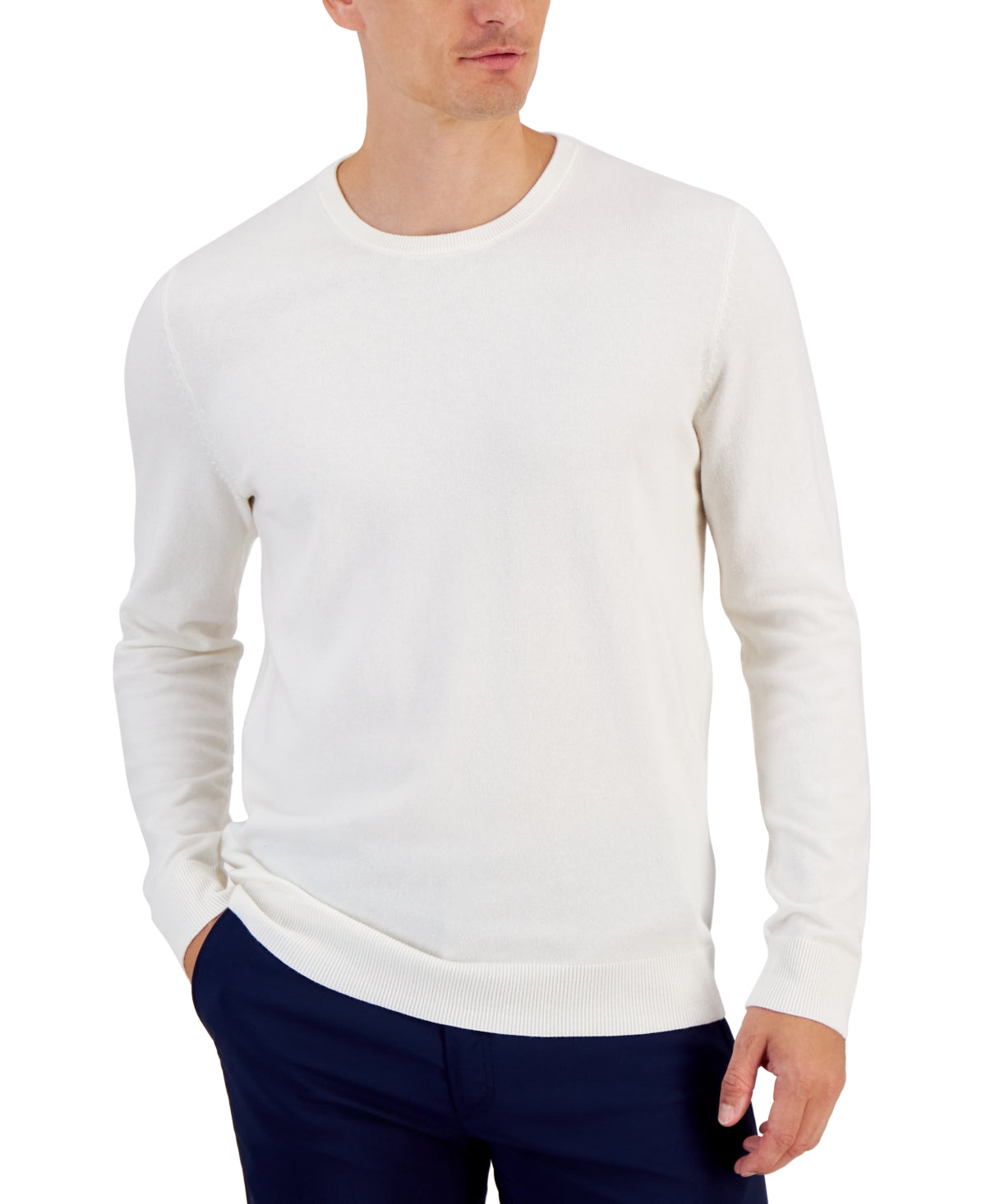 Alfani Men's Solid Crewneck Sweater Vanilla Ice Beige Large
