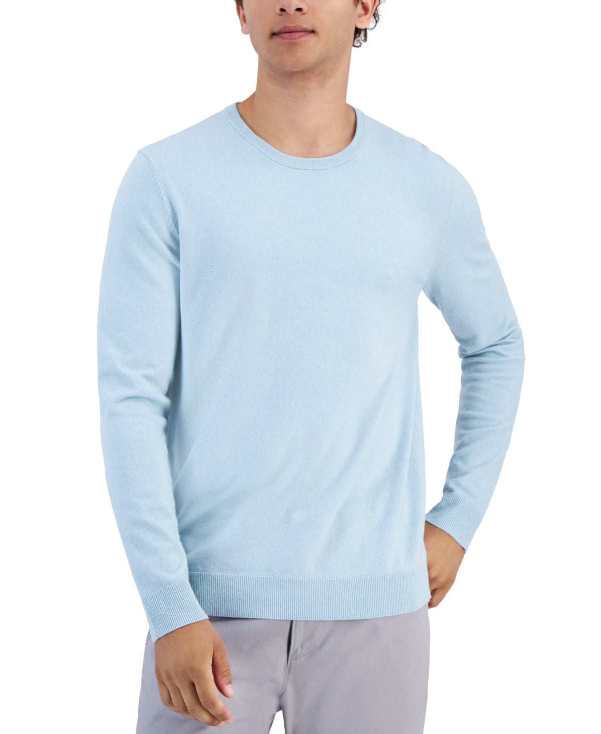 Alfani Solid Crewneck Long Sleeve Sweater Cloud Blue Large