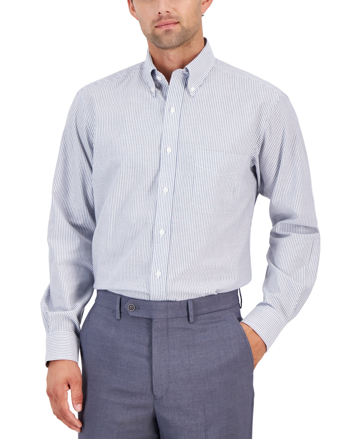 Club Room Mens Regular fit Dress Shirt XXL 18 in 34-35 Blue Striped