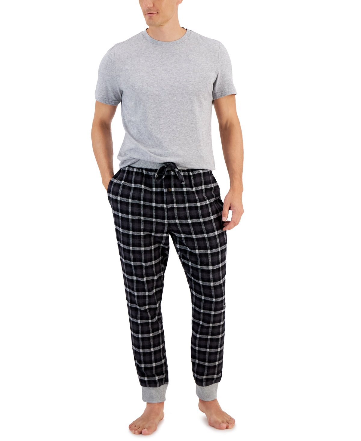 Club Room Mens Faro Solid T Shirt and Pants Pajama Set Grey Black Small