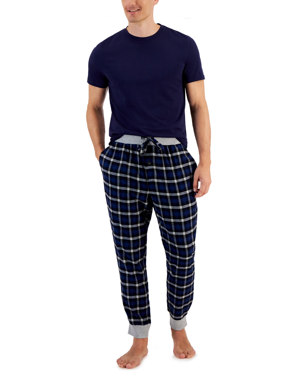 Club Room Mens Faro Pajama Set Solid T Shirt and Pants Blue White XL