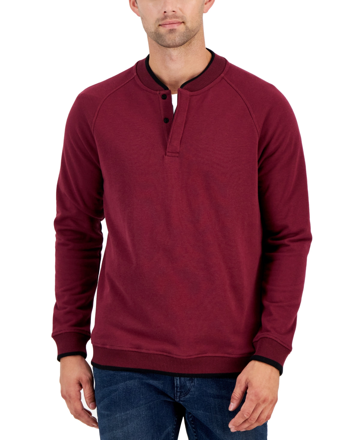 Alfani Mens Regular fit Long Sleeve Quarter zip Sweater Small Collared Red