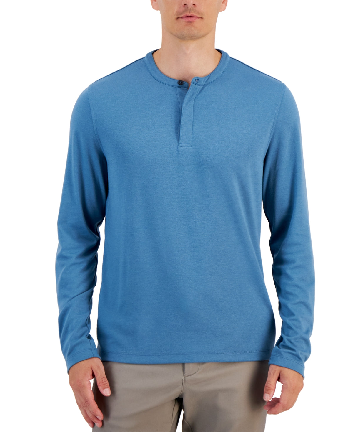 Alfani Mens Relaxed fit Long Sleeve Henley Shirt XL Blue Solid