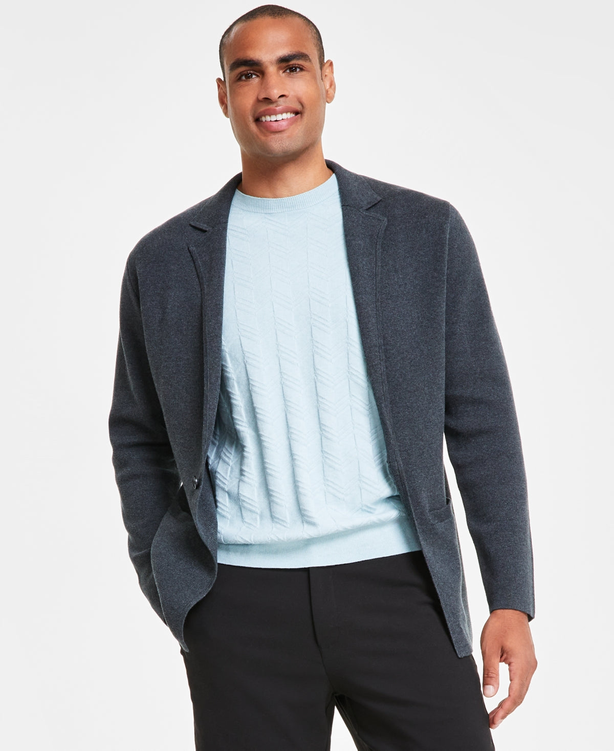 Alfani Men's Sleek Regular-Fit Blazer Cardigan Sweater Medium Dark Grey