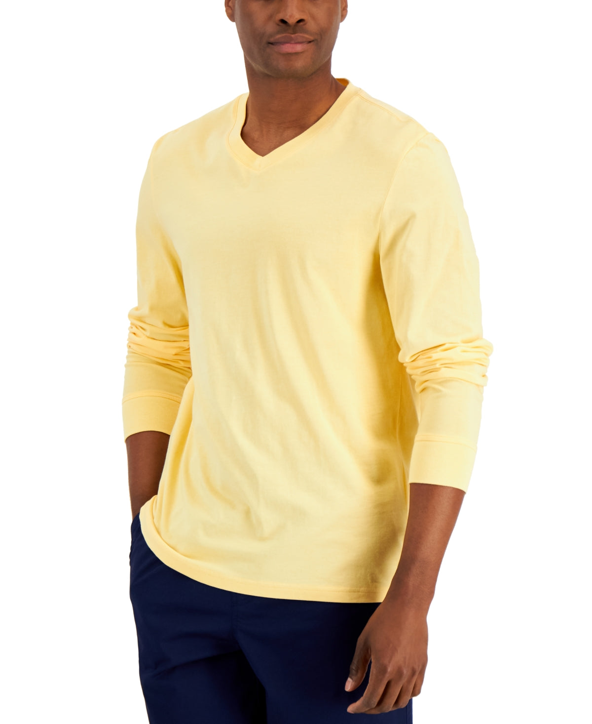 Club Room Men's V Neck Long Sleeve T Shirt Sunwash Yellow 3XL