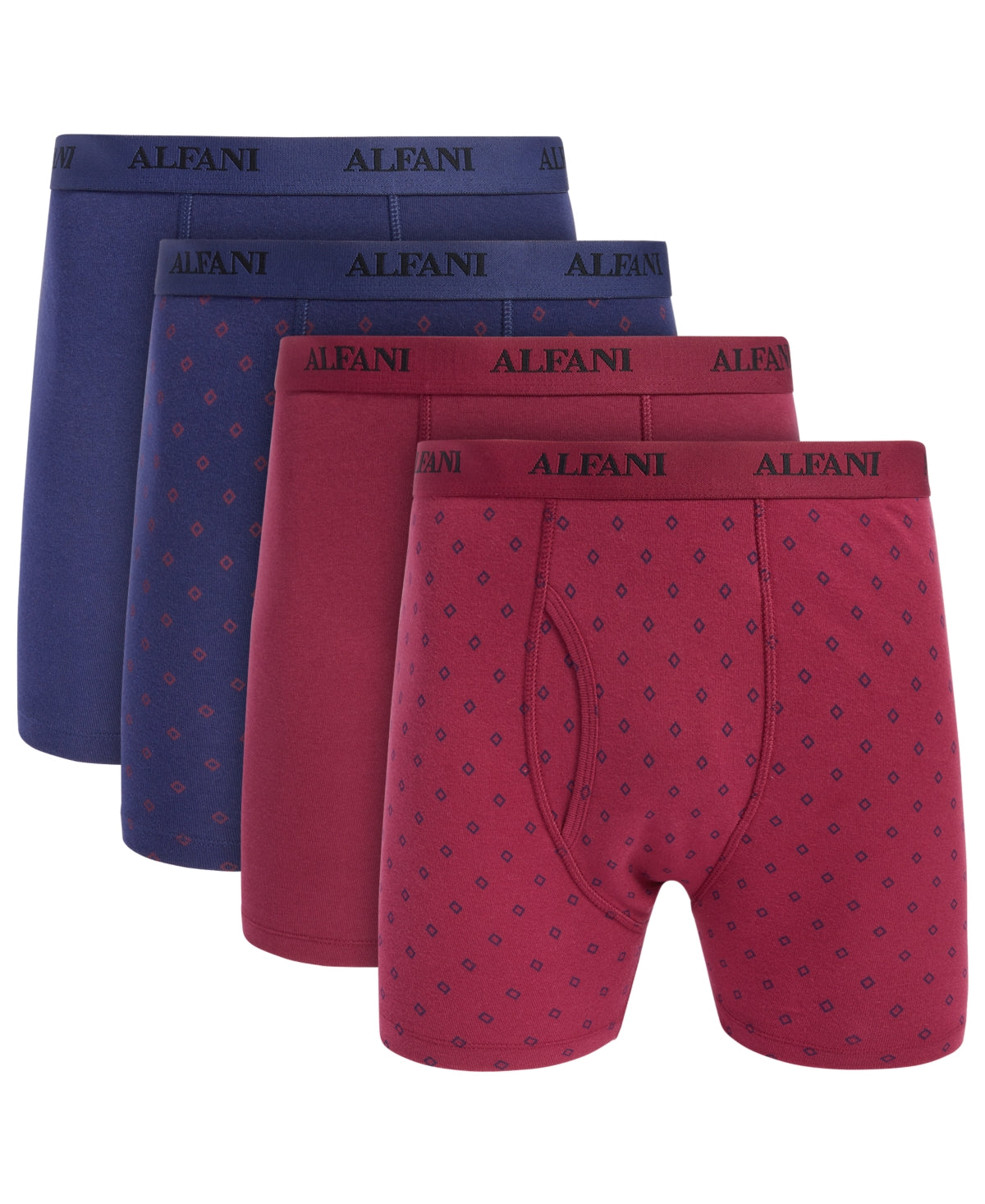 Alfani Mens 4 Pack Dot and Solid Boxer Briefs Blue Red XL