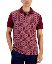 Alfani Men's Niko Regular Fit Geo Jacquard Polo Shirt Maroon Banner Red Medium