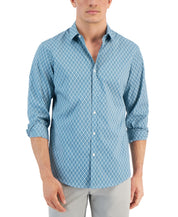 Alfani Men's Four Geo Print Long Sleeve Button Down Shirt Blue Medium