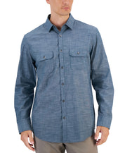 Alfani Men's Regular Fit Solid Button Down Shirt Twill Beige Large
