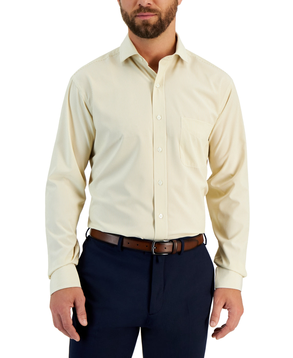 Club Room Mens Regular fit Dress Shirt Large 16 in 32-33 Beige Striped
