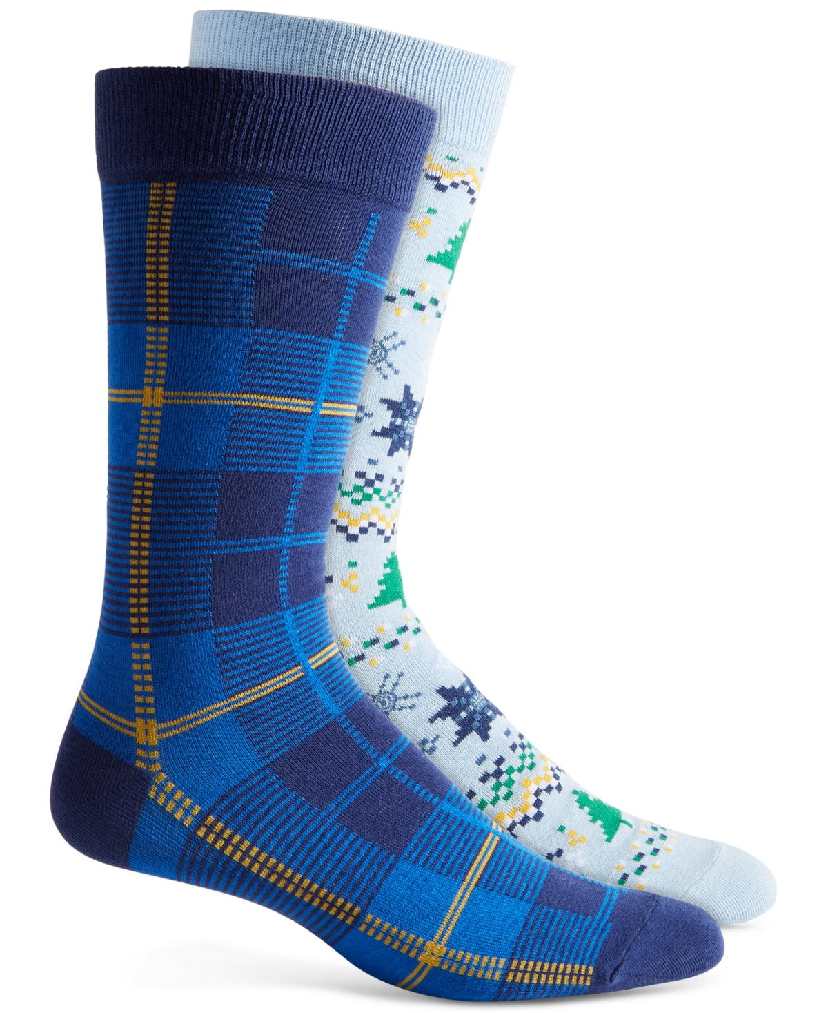 Club Room Mens Snowflake Fair Isle Holiday Crew Socks Blue Yellow 10 13