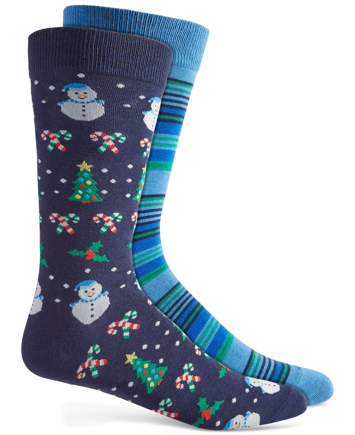 Club Room Men's 2 Pack Holiday Snowflake Fair Isle Navy Blue Green Crew Socks