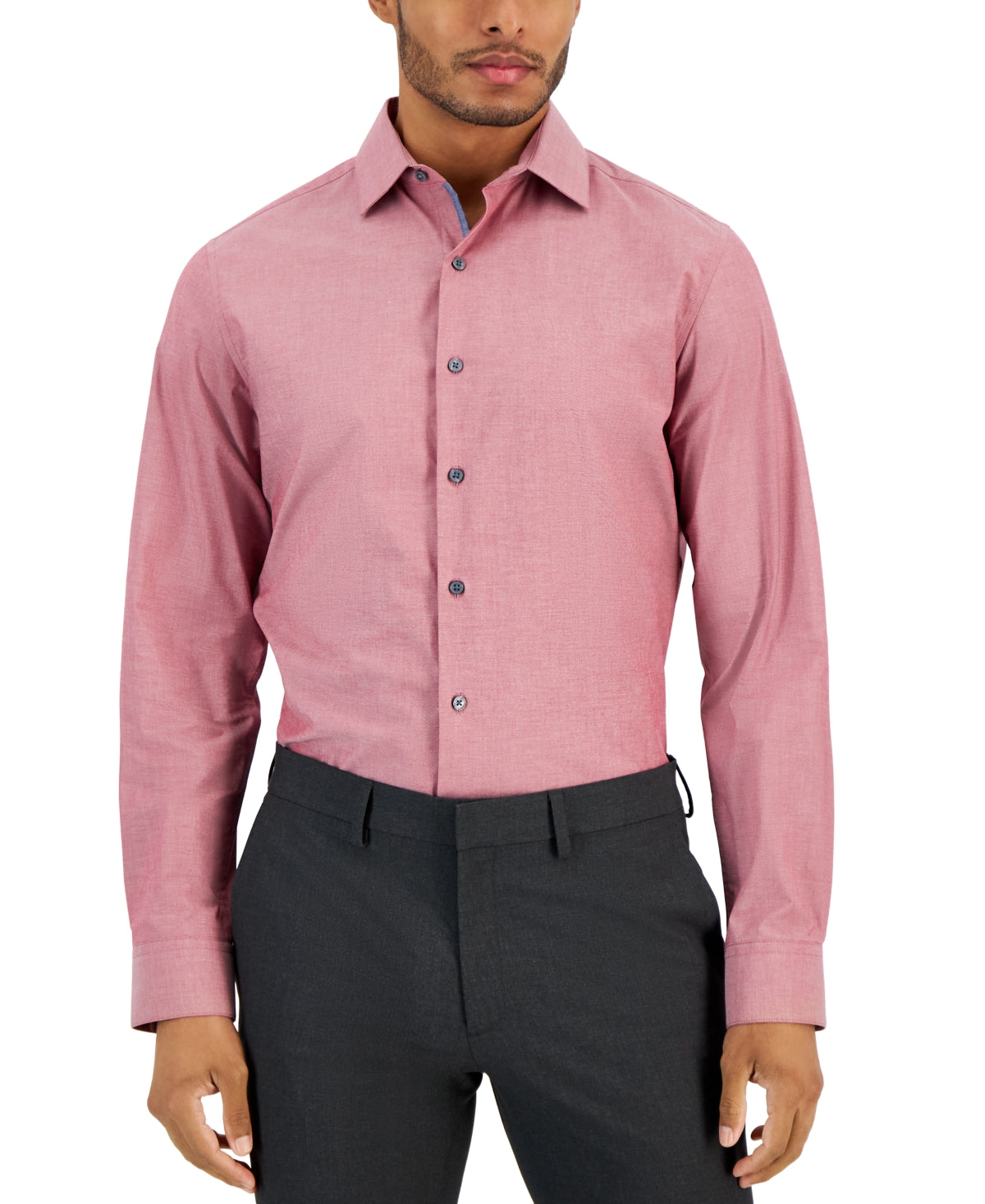 Bar Iii Mens Slim fit Dress Shirt Large 16-16.5 Long Sleeve Red Solid