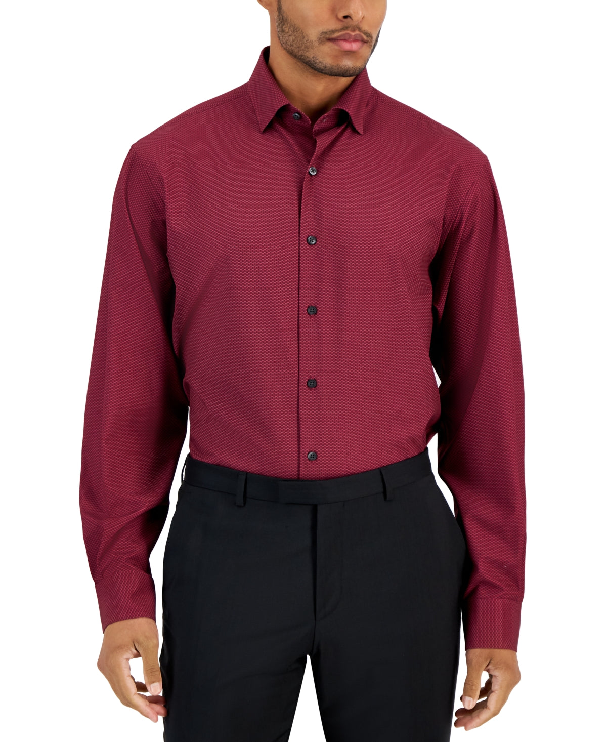 Alfani Mens Regular fit Dress Shirt XXL 18-18.5 36-37 Burgundy Red Geometric