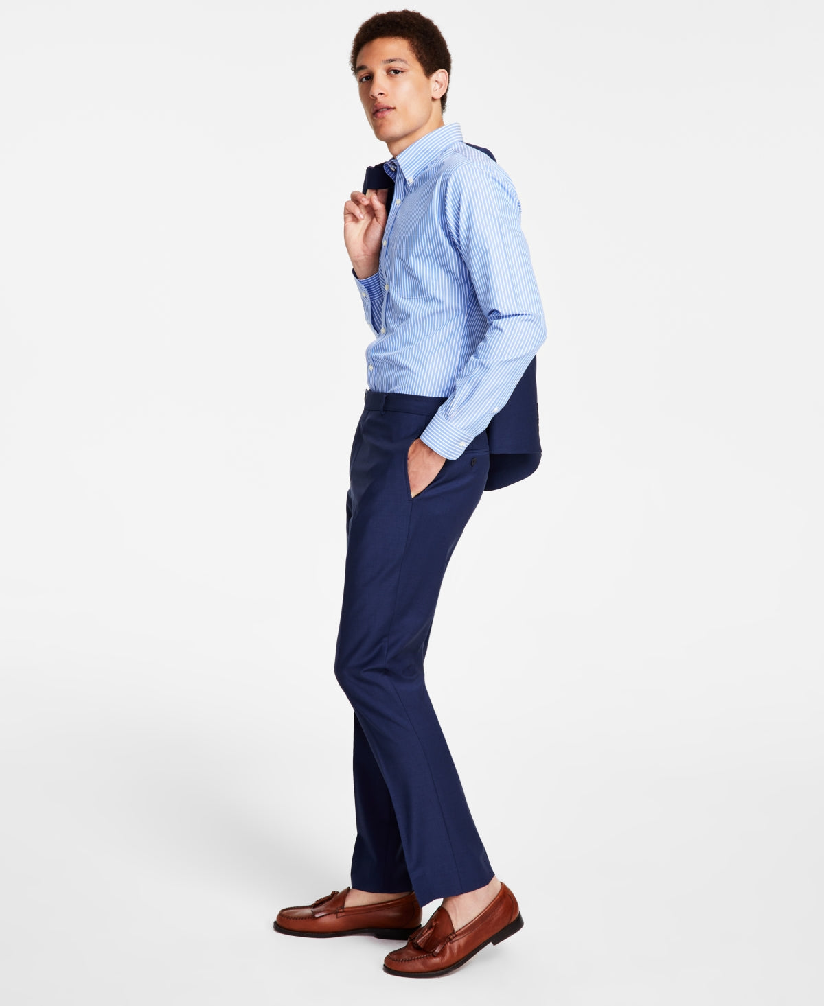 Brooks Brothers Mens Classic fit Wool Cotton Dress Pants 40 / 32 Blue Solid