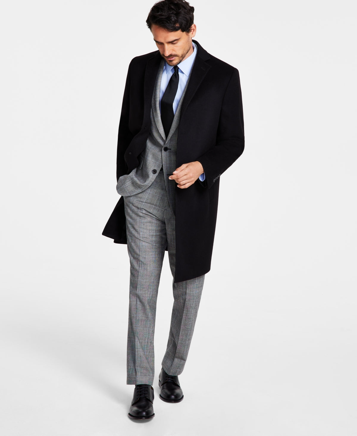Brooks Brothers Mens Classic fit Overcoat Coat 44 L Black Solid