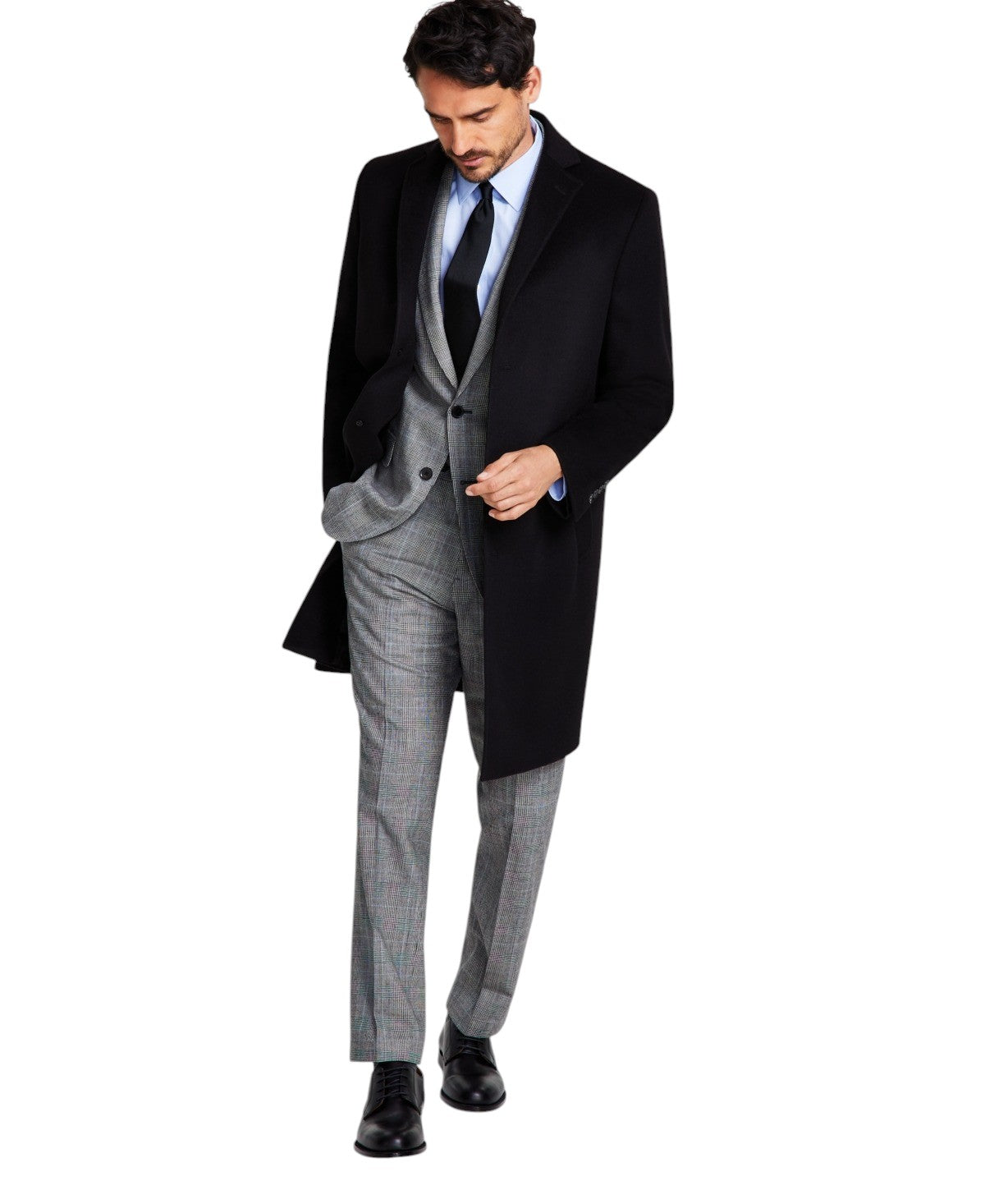 B by Brooks Brothers Men's Wool Classic Fit Overcoat 46L Black