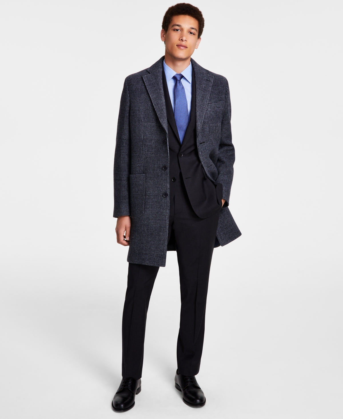 B by Brooks Brothers Men's Plaid Double-Face Wool Blend Overcoat 42R Grey Plaid