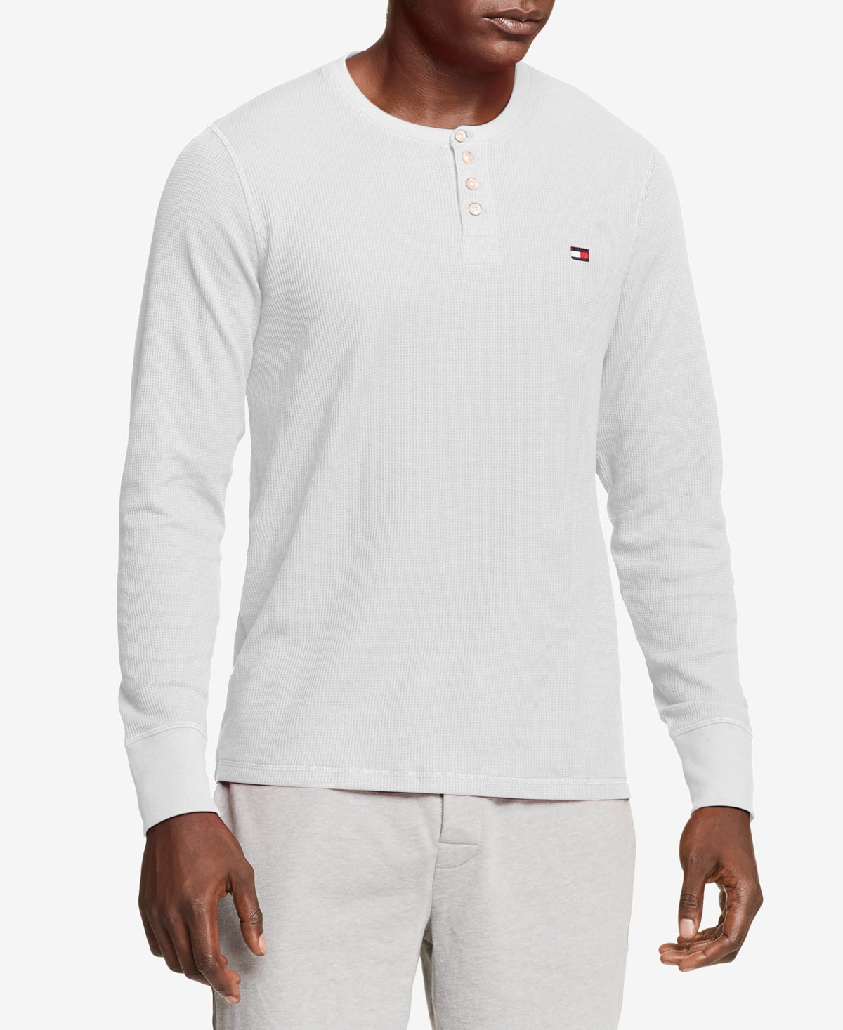 Tommy Hilfiger Men's Waffle Knit Long Sleeve Pajama Shirt White 2XL
