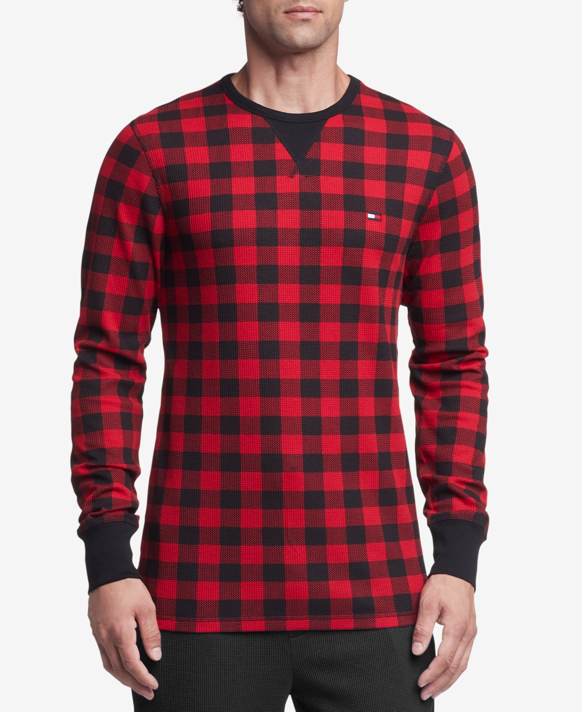 Tommy Hilfiger Mens Classic Fit Waffle Knit Thermal Sleep Shirt Paprika XL