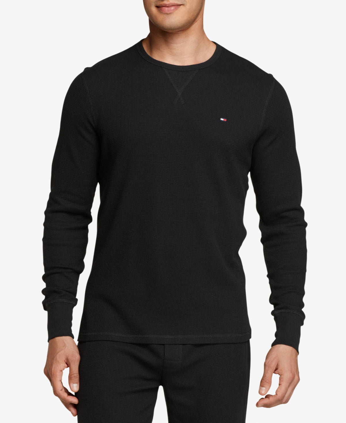 Tommy Hilfiger Men's Waffle Knit Thermal Long Sleeve Pajama Shirt Black XL