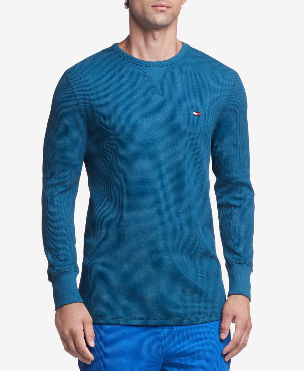 Tommy Hilfiger Mens Waffle Knit Long Sleeve Pajama Shirt Blue XL