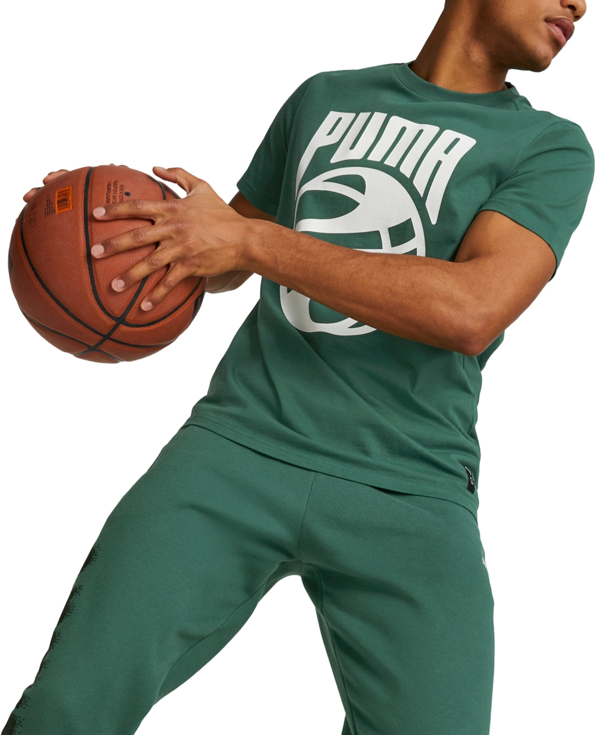 Puma Men's Crewneck Short Sleeve Posterize Graphic Basketball T Shirt Green Small