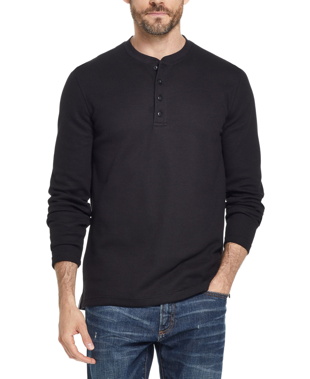 Weatherproof Vintage Men's Long Sleeved Waffle Henley T Shirt Black XL