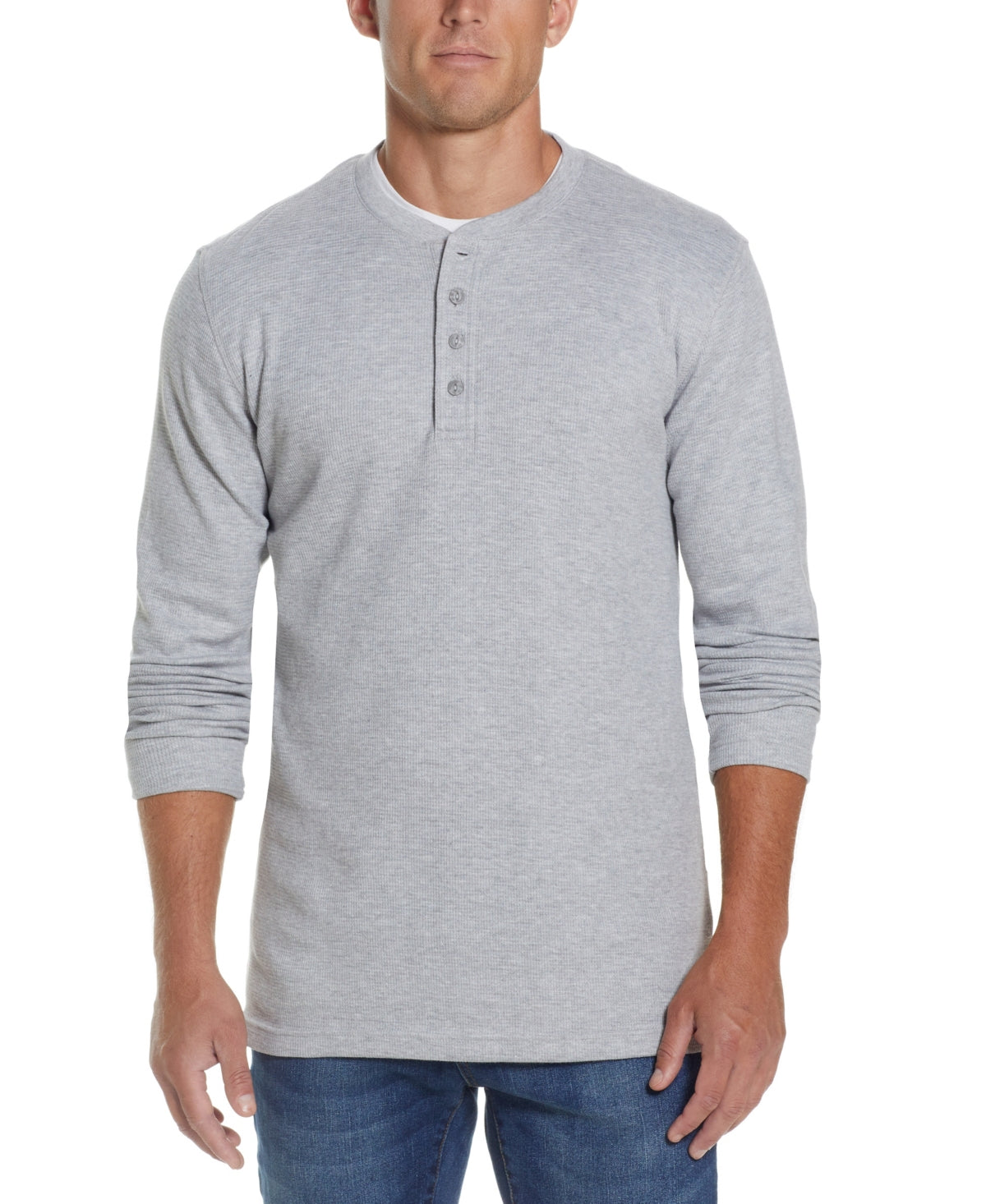 Weatherproof Vintage Men's Long Sleeved Waffle Henley T Shirt Grey Medium