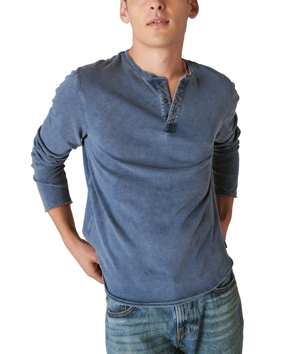 Lucky Brand Mens Weekend Slub Long Sleeve Henley Shirt Dress Blues XL