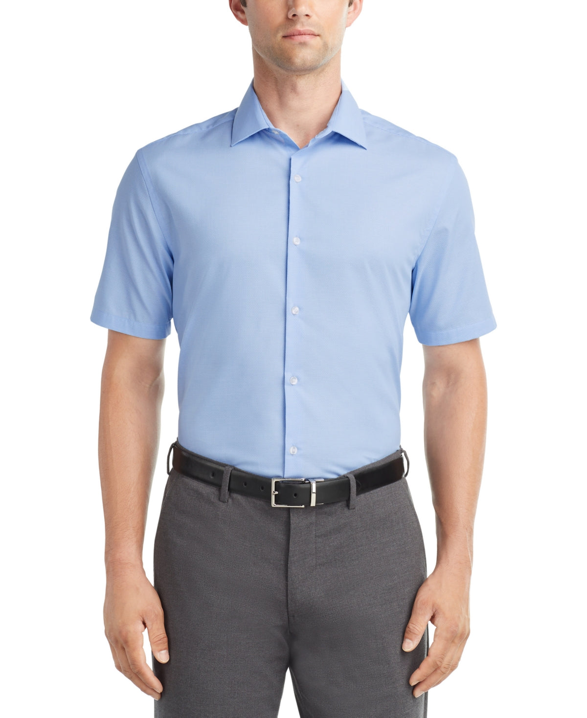 Van Heusen Mens Slim fit Short Sleeve Button-Up Shirt Large Blue Stretch