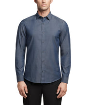 Calvin Klein Mens Slim fit Dress Shirt XL 17.5 in 34-35 Dark Denim Blue Solid