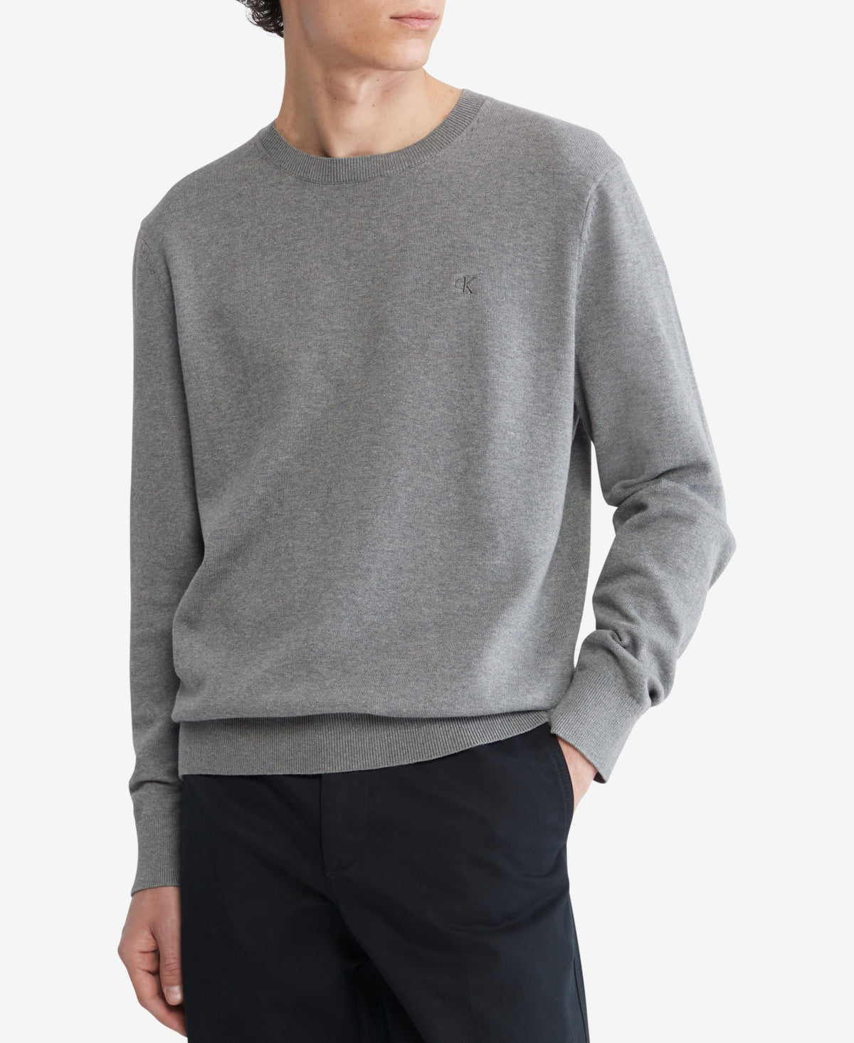 Calvin Klein Men's Smooth Cotton Monogram Logo Sweater  Grey Heather 2XL