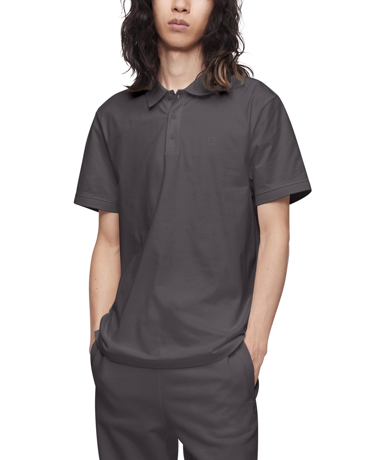 Calvin Klein Mens Regular Fit Embroidered Polo Shirt Forged Iron Grey Small