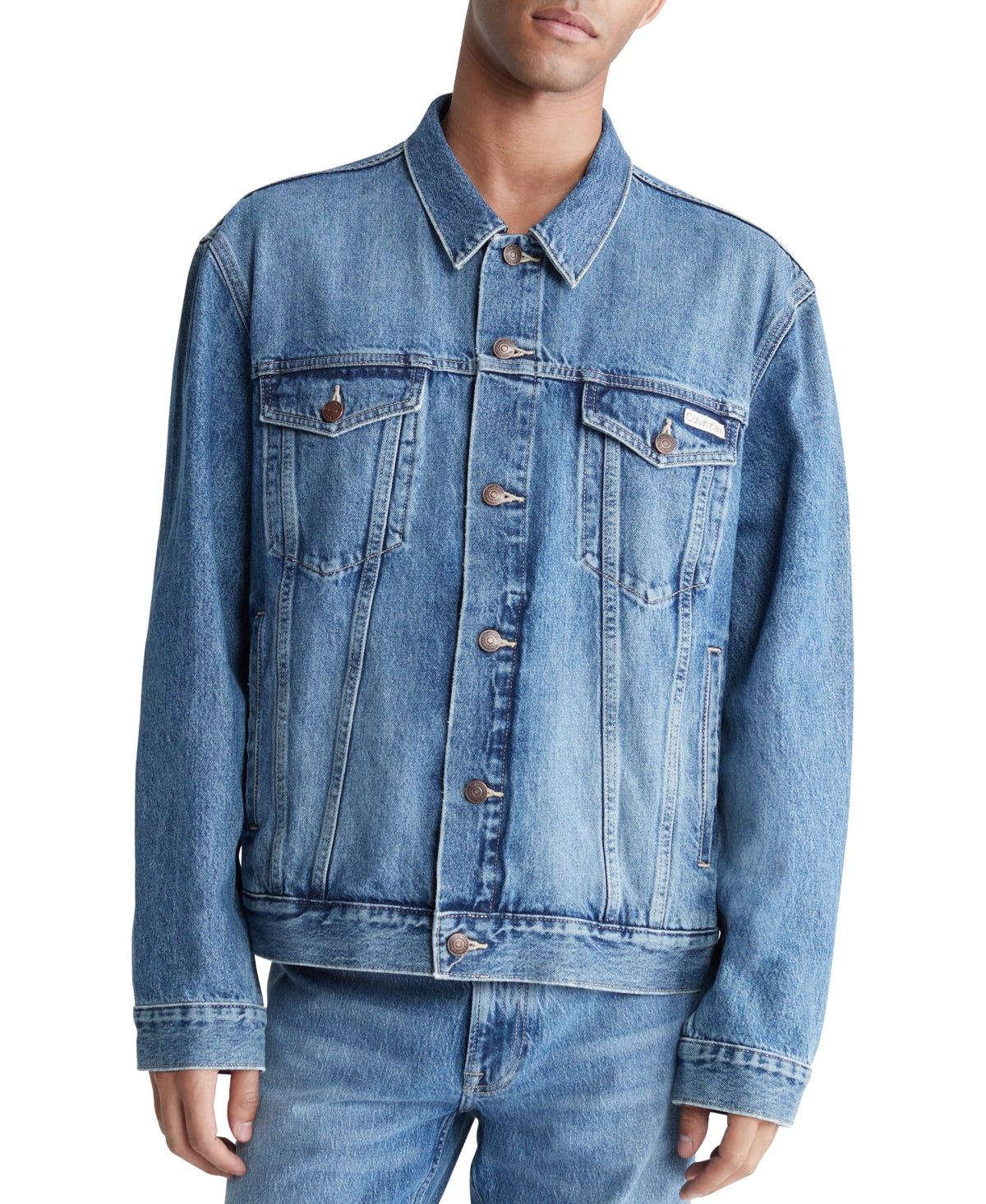 Calvin Klein Men's Tinted Stone Wash Trucker Jacket Tinted Ck Stone Blue XL