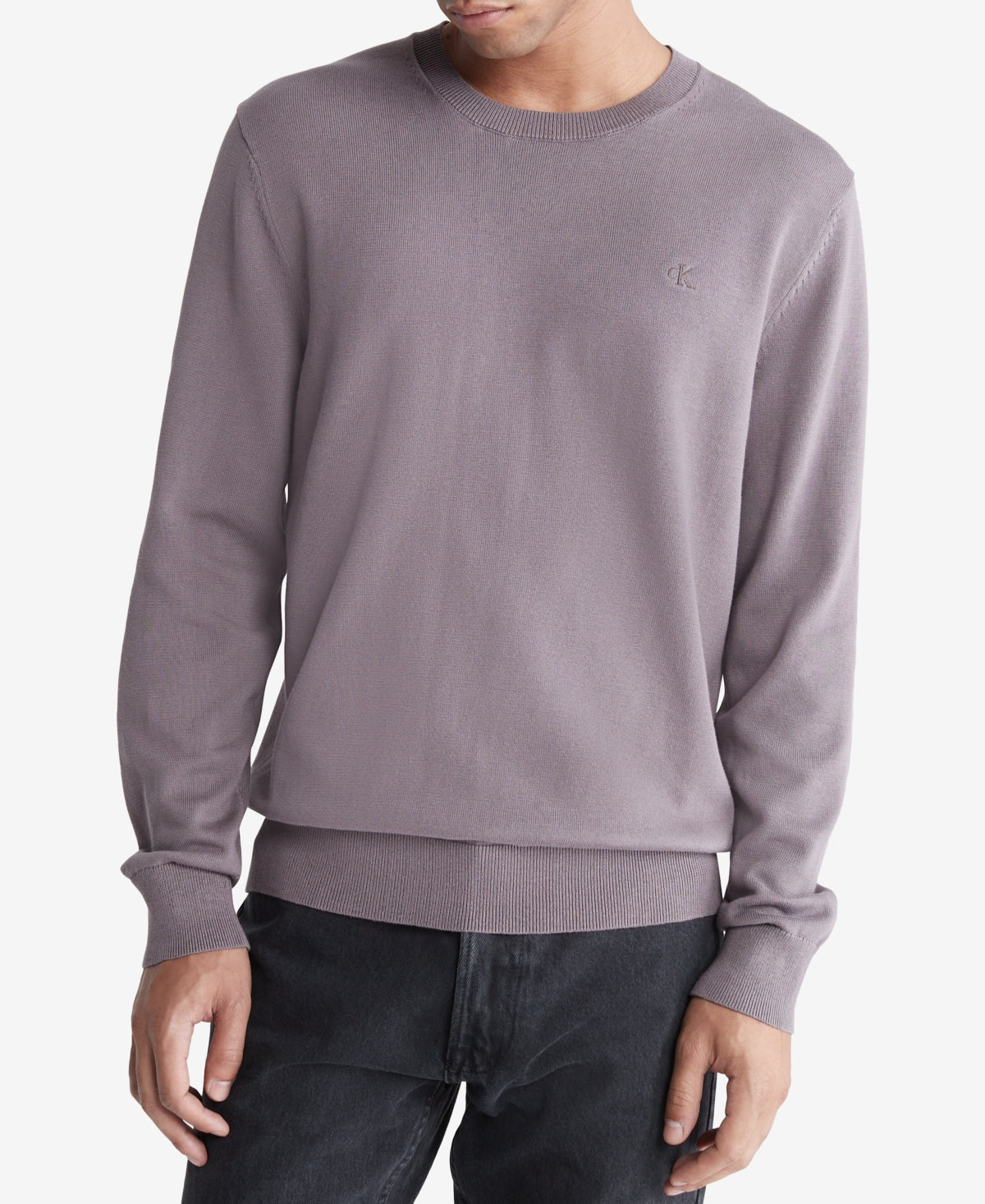 Calvin Klein Men's Smooth Cotton Monogram Logo Sweater Sparrow Purple XL