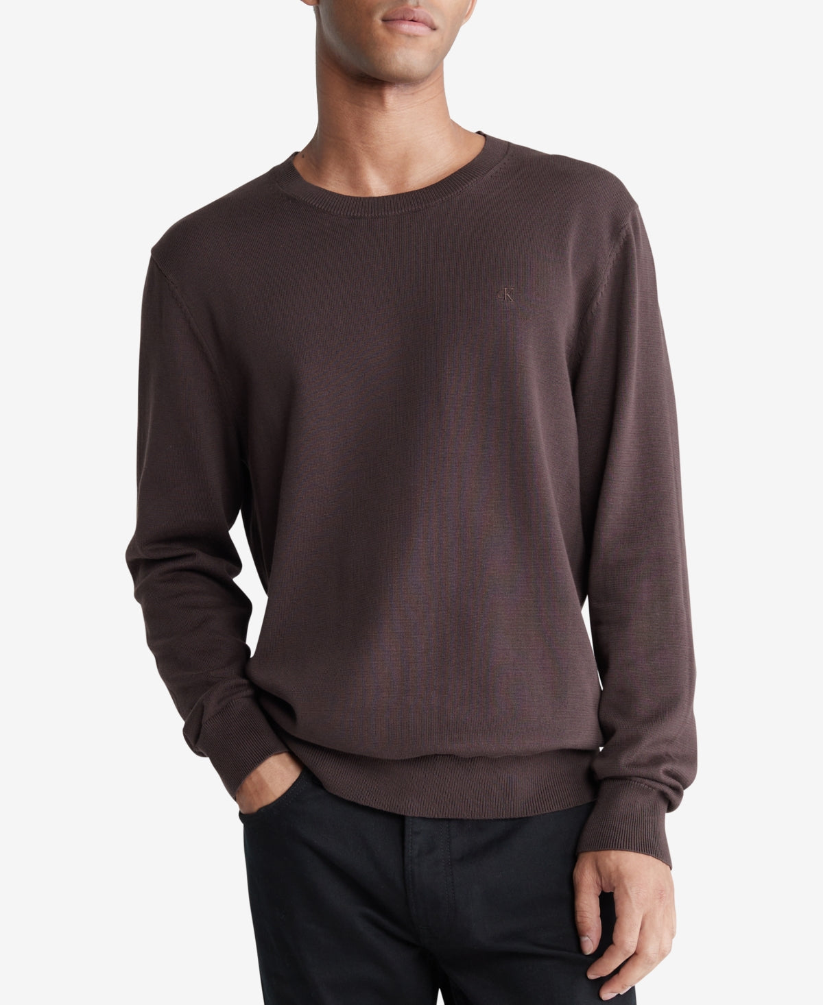 Calvin Klein Mens Classic Fit Monogram Logo Sweater Java Brown 2XL