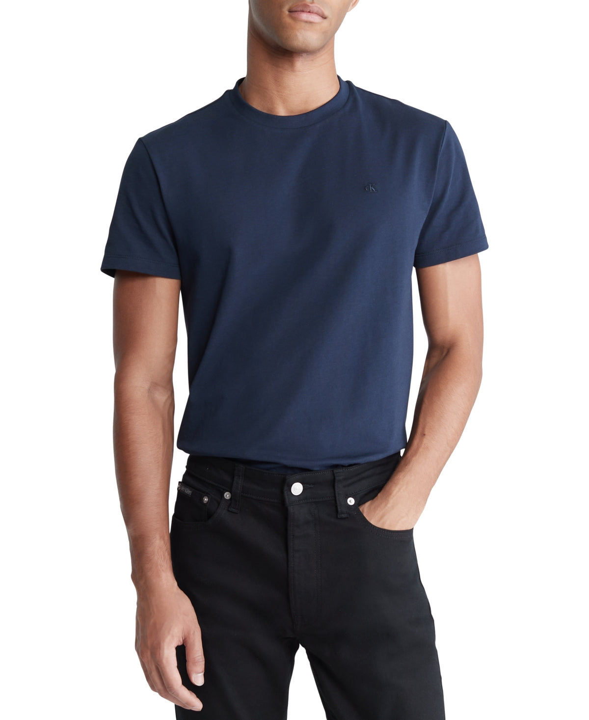 Calvin Klein Men's Slim Fit Short Sleeve Solid TShirt Dark Sapphire Blue Large