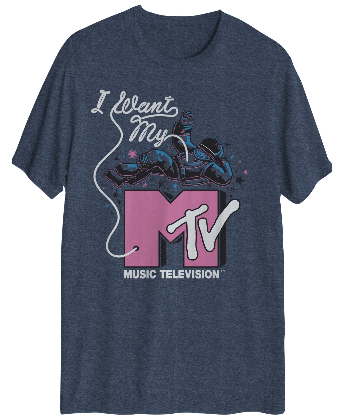 Hybrid Men's Mtv Short Sleeve Graphic T Shirt Indigo Heather Blue Small