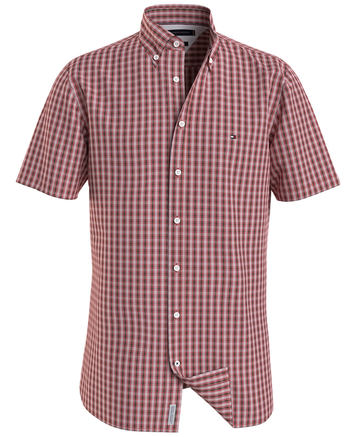 Tommy Hilfiger Men's Short Sleeve Button Down Check Shirt Red Small