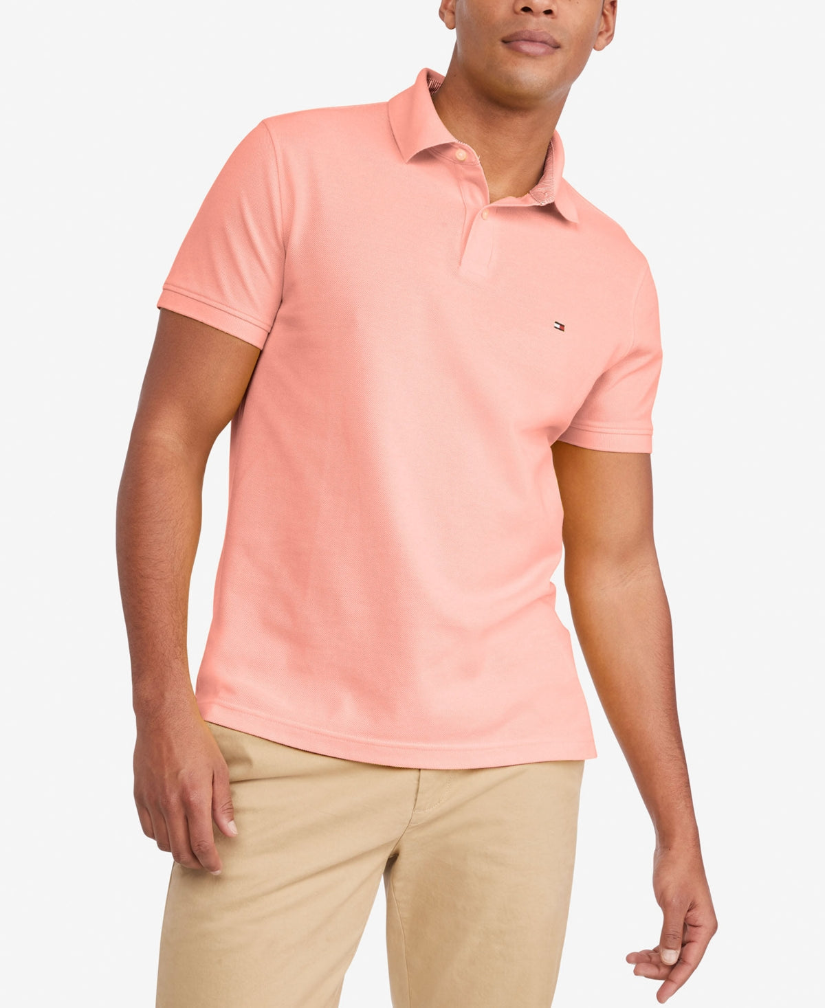 Tommy Hilfiger Mens 1985 Regular Fit Short Sleeve Polo Shirt Lush Coral 2XL Pink