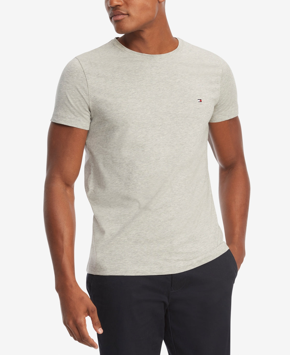 Tommy Hilfiger Mens Extra-Slim fit Short Sleeve T-Shirt Shirt XXL Beige Solid Stretch