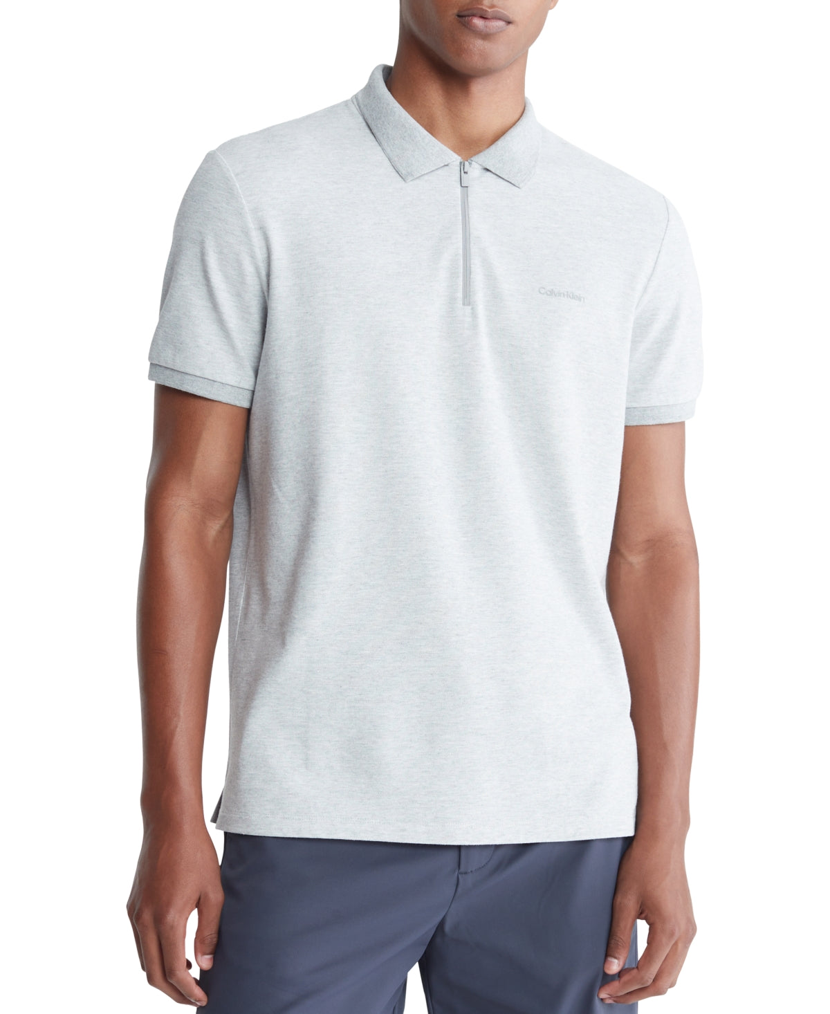 Calvin Klein Mens Athletic Tech Zip Polo Shirt Heroic Grey Heather Medium