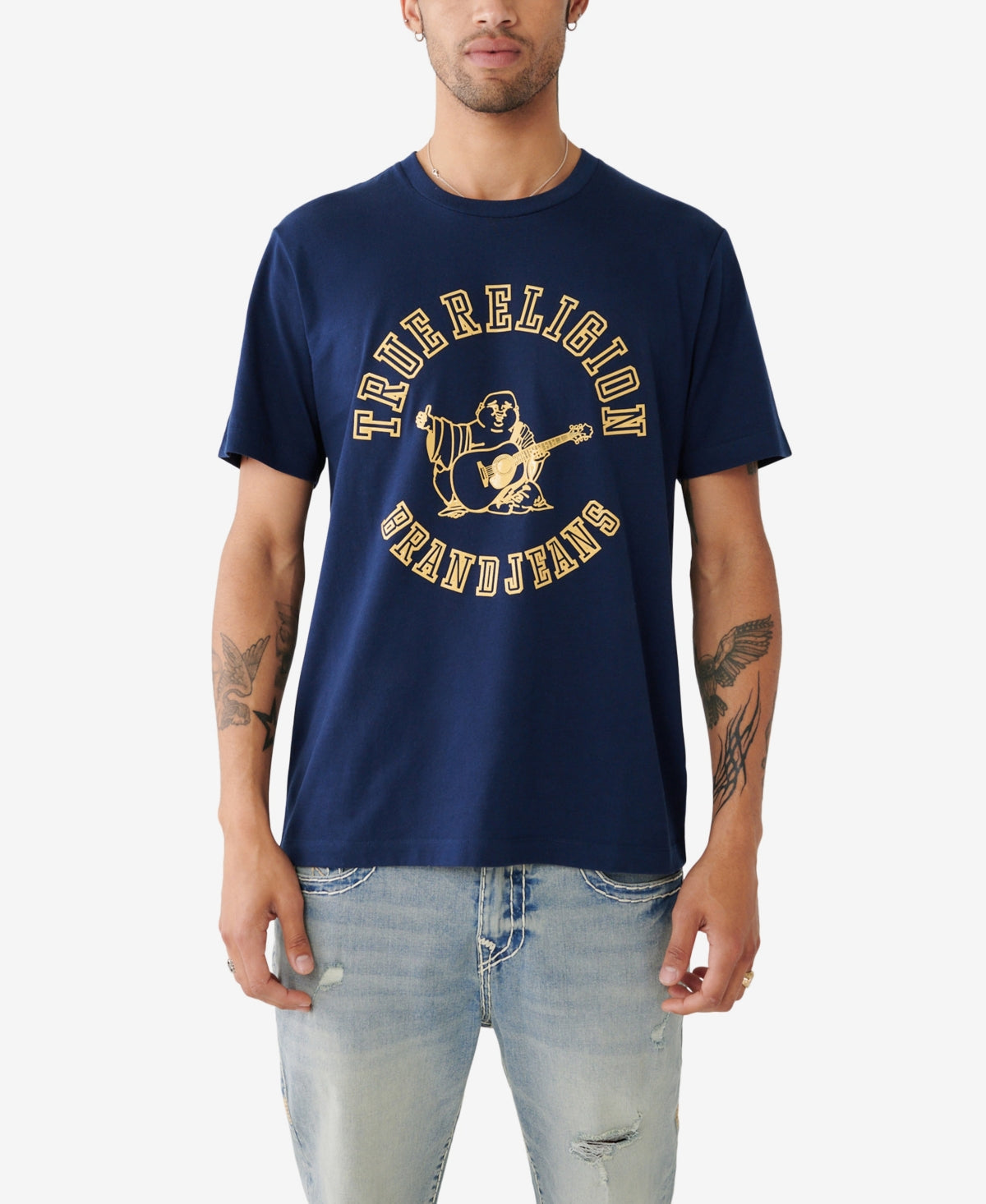 True Religion Men's Buddha Logo Graphic T Shirt Blue Medium