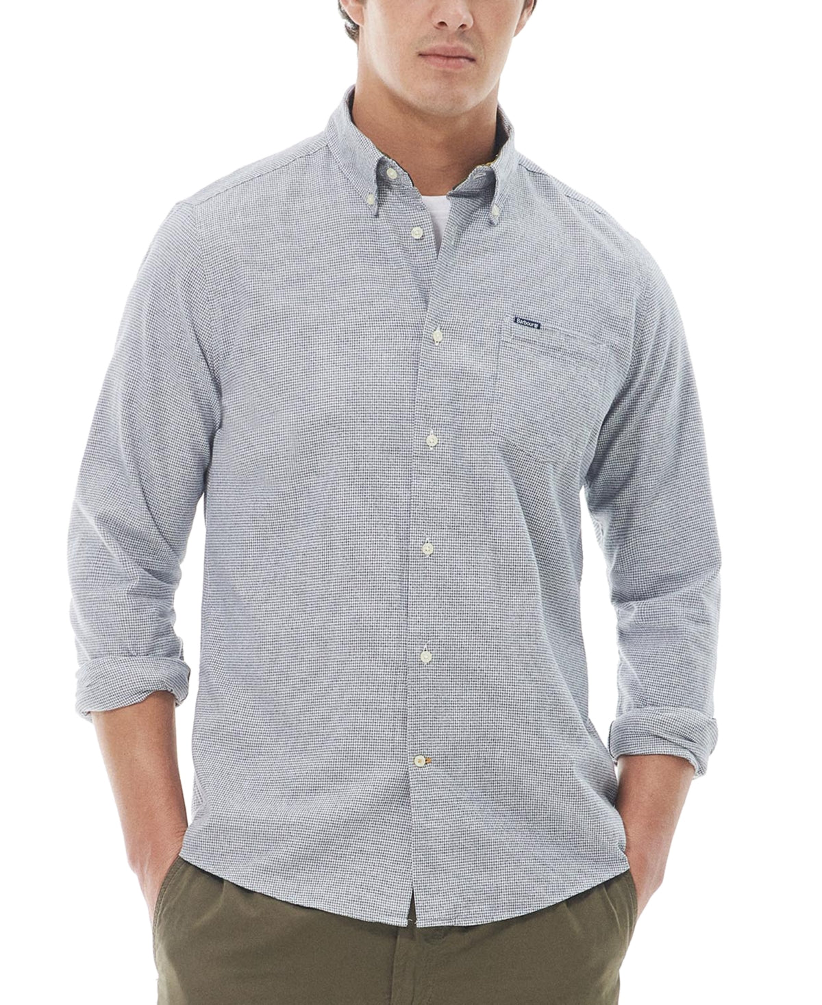 Barbour Men's Turner Tailored Fit Houndstooth Button Down Shirt Blue Large