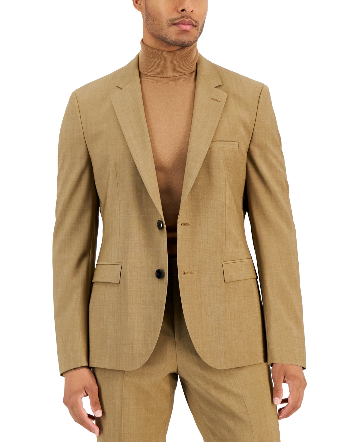 Hugo Boss Men's Modern-Fit Stretch Tan Suit Jacket 46R Wool Light Brown
