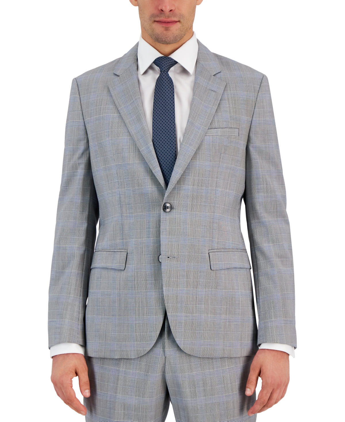 Hugo by Hugo Boss Men's Modern Fit Plaid Wool Sport Coat Blazer Grey Plaid 40R