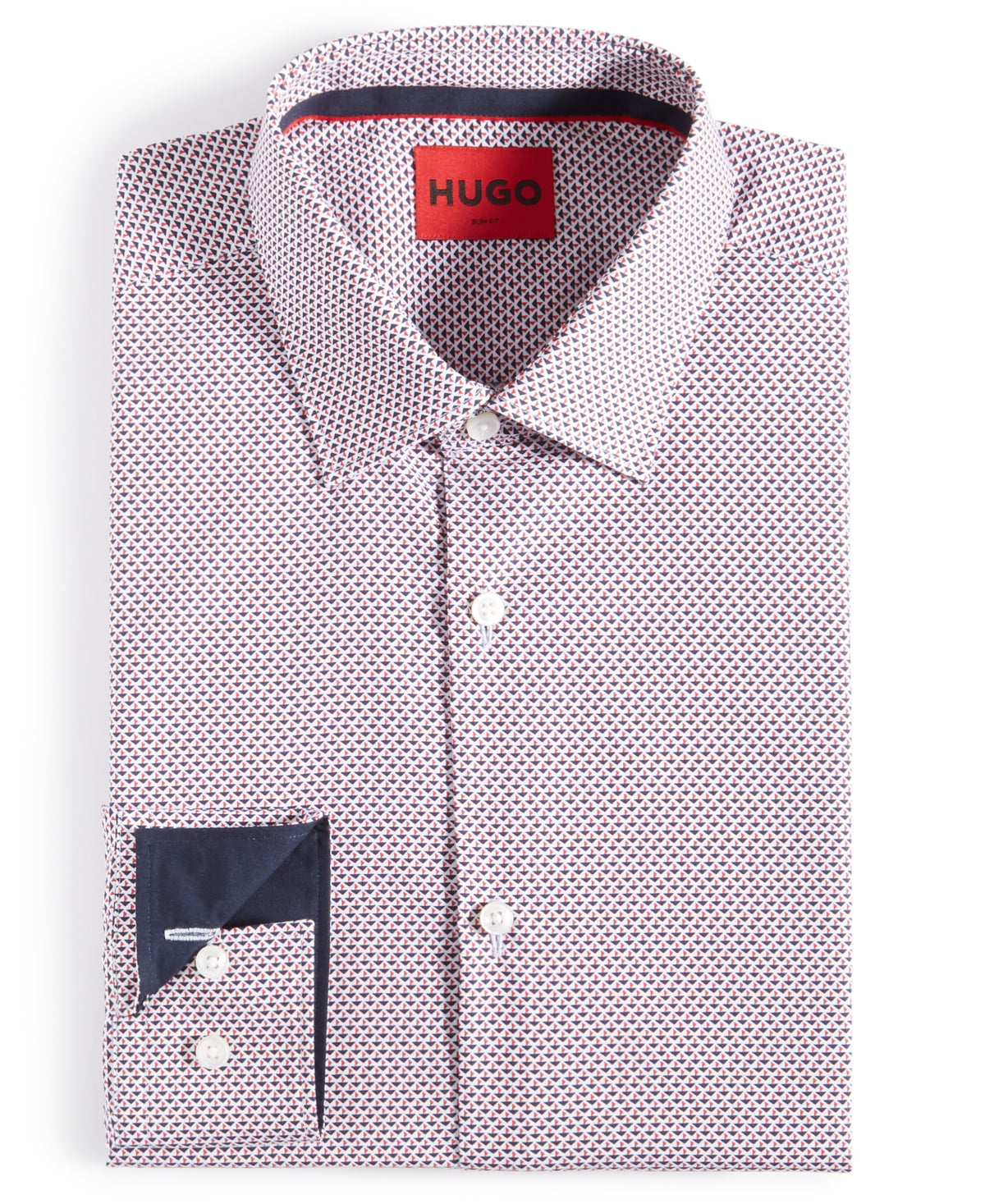 Hugo Mens Slim fit Long Sleeve Button-Up Shirt Medium Red Geometric