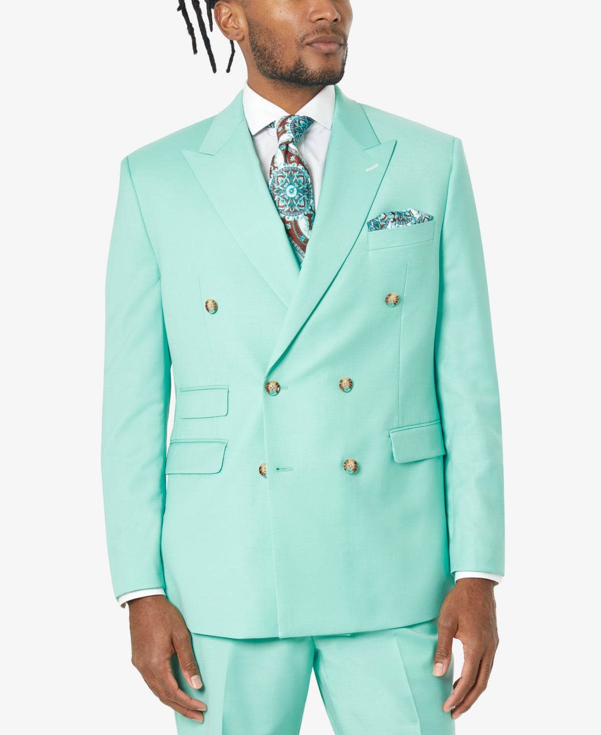 Tayion Classic-Fit Wool Double Breasted Suit Jacket - Teal 50R